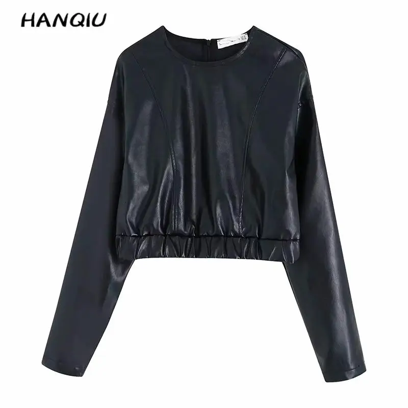 

Fall 2019 Vintage pu faux leather shirt womens tops and blouses streetwear korean female casual long sleeve ladies tops blusas