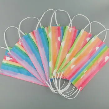 

10-100pcs Disposable Three-layer Mask Rainbow Cloud Style With Melt Blown Cloth Dust-proof Skin-friendly Spunlace Printed Mask