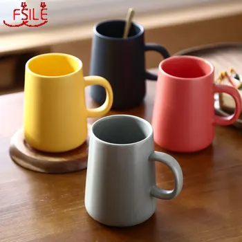 

FSILE Fashion Nordic Ceramic Cup Solid Color Simple Mug Creative Personality Home Breakfast Cup Office Water Cup Coffee Cup Mug