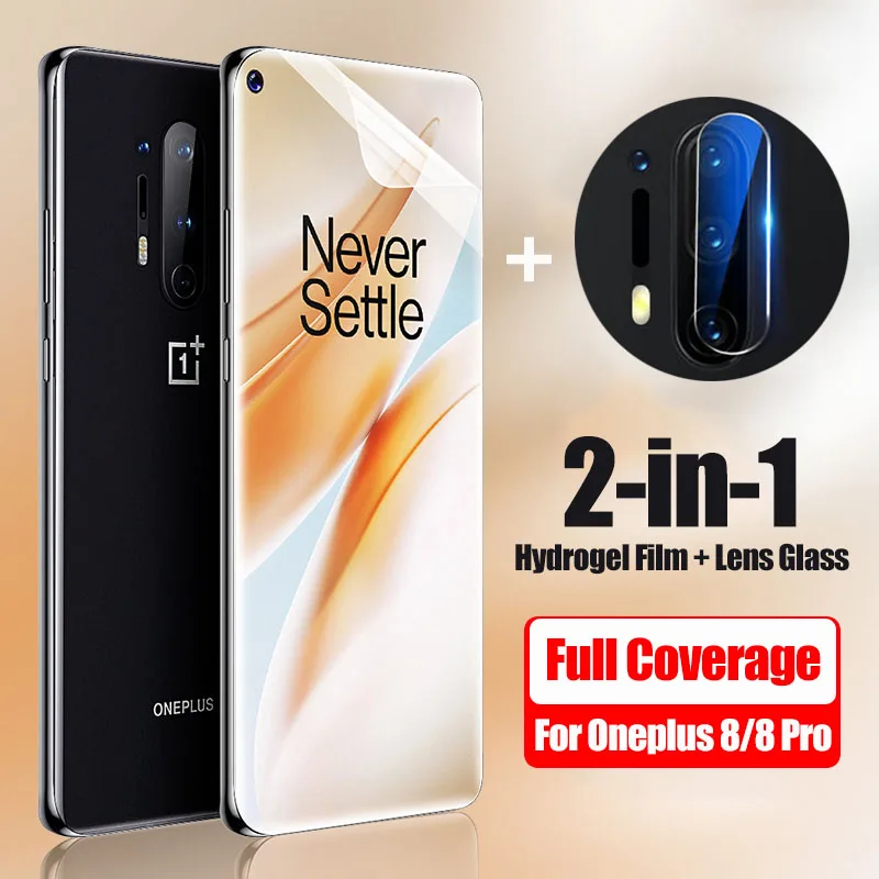 2 в 1 полное покрытие гидрогель пленка для Oneplus 8 Pro 8T Экран протектор Мягкий Камера