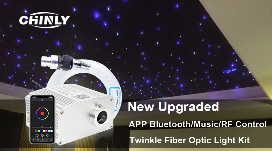 Luz de Fibra Óptica Bluetooth Efeito Brilho Smartphone App Controle 300pcs Fibras 2m Música Iluminação Teto Estrelado 10 w 2 Luz de fibra óptica bluetooth 10 w