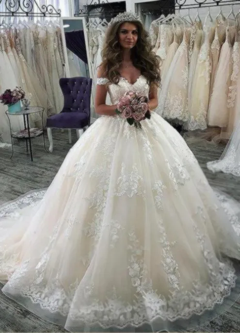 

Vintage Vestidos De Novia casamento 2019 Bridal Gowns Ball Gown Lace Applique Wedding Dress Robe De Mariee trouwjurk