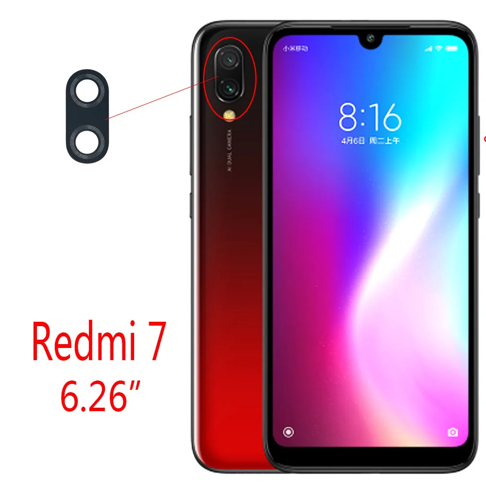 Redmi 7 Задняя камера со стеклянным объективом для Xiao mi Red mi 5 6 6A plus pro/S2/Y2/Note 4 5 6/mi A1 A2 lite 8 SE/mi x 2 S/mi Max для детей 3, 7, 7A NOTE7 - Цвет: Redmi 7