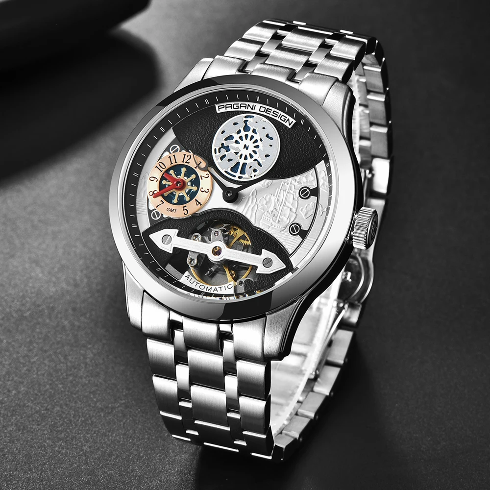 2020 free shipping  New Fashion PAGANI Leather Tourbillon Watch Luxury Brand Automatic Men Watch Men Mechanical silver stainless Steel Watches Relogio Masculino (73)
