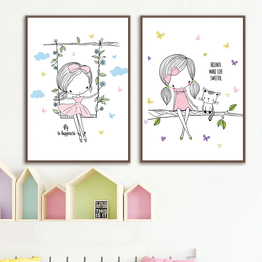 Cartoon-Pink-Princess-Girl-Nordic-Posters-And-Prints-Wall-Art-Canvas-Painting-Wall-Pictures-Kids-Baby (1)