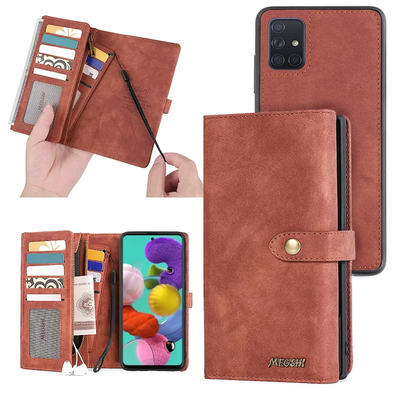 

MEGSHI 2020 New Leather Wallet Case Back Magnet Suitable for SamsungA51 Multifunction GalaxyS8 9 10 A70 S10 Note9 Cover Holster
