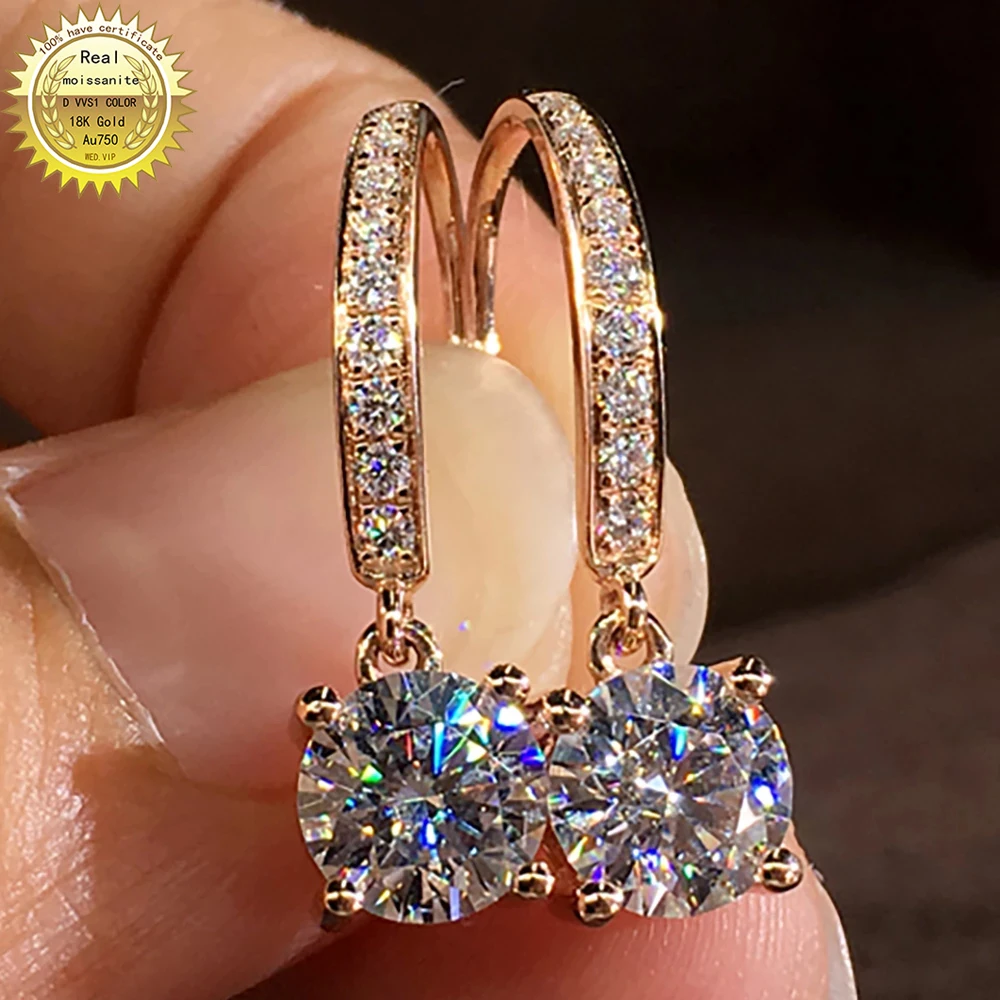 

18K Au750 золотые серьги DVVS Муассанит Бриллианты круглые серьги для свадьбы, вечеринки, помолвки, юбилея