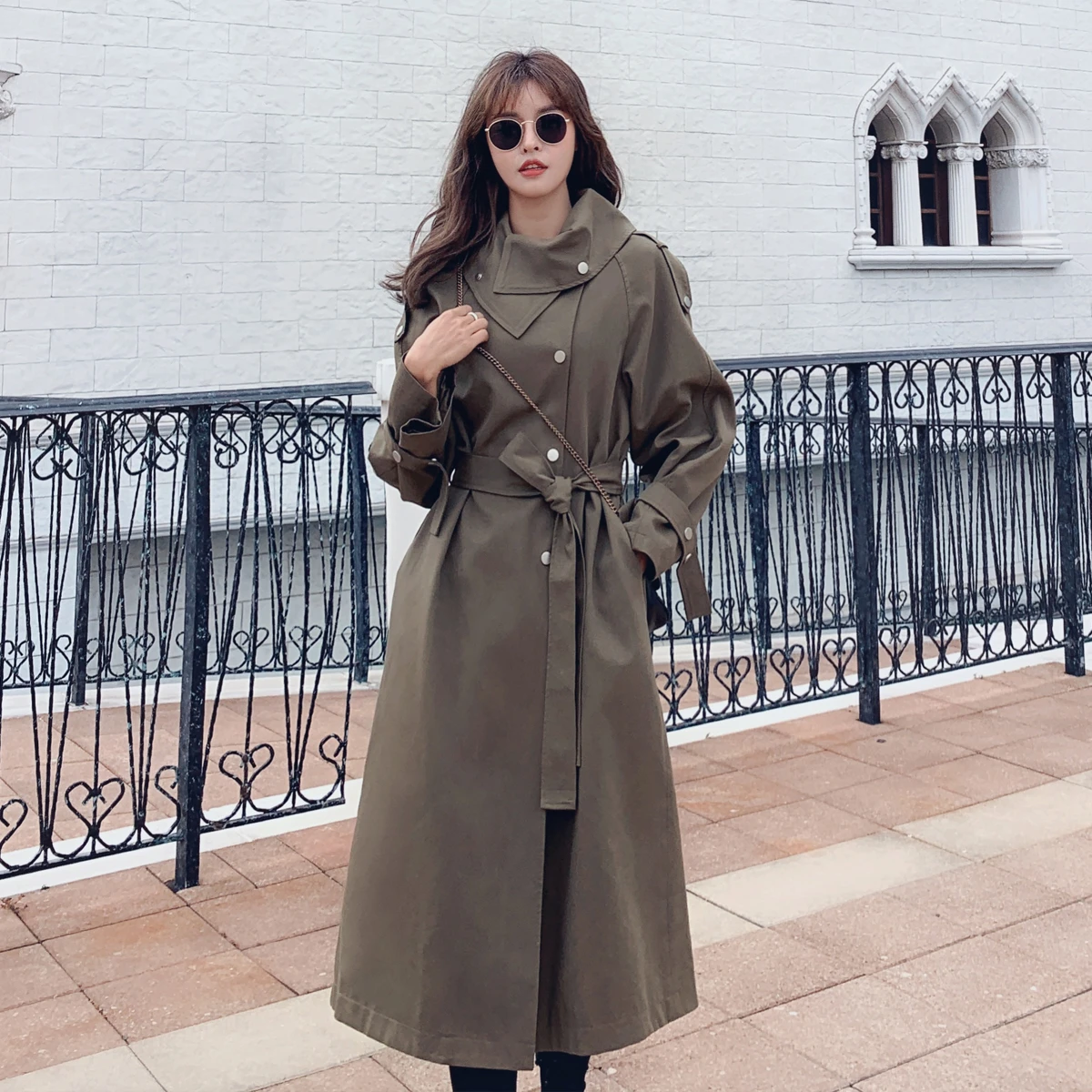 として レディースロングトレンチコート レディース服 トレンチ ニューファ