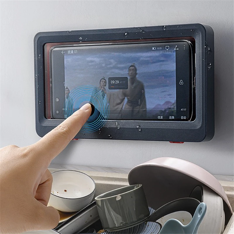 

Phone Holder Waterproof Case Box Wall Mounted All Covered Mobile Phone Shelves Self-Adhesive Shower Bathroom Home Accessories