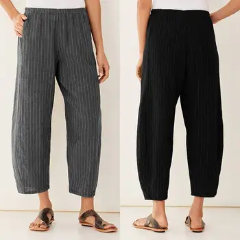 

Fashion Striped Style Loose Pants Women Casual Wide Leg Long Trousers ZANZEA Plus Size Ladies Work Office Pants Pockets Pantalon