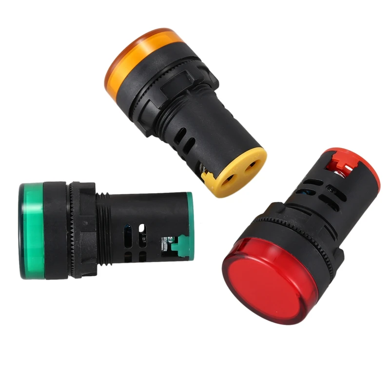 3pcs DC 12V LED Pilot Panel Indicator Lamp 22mm green& red& yellow