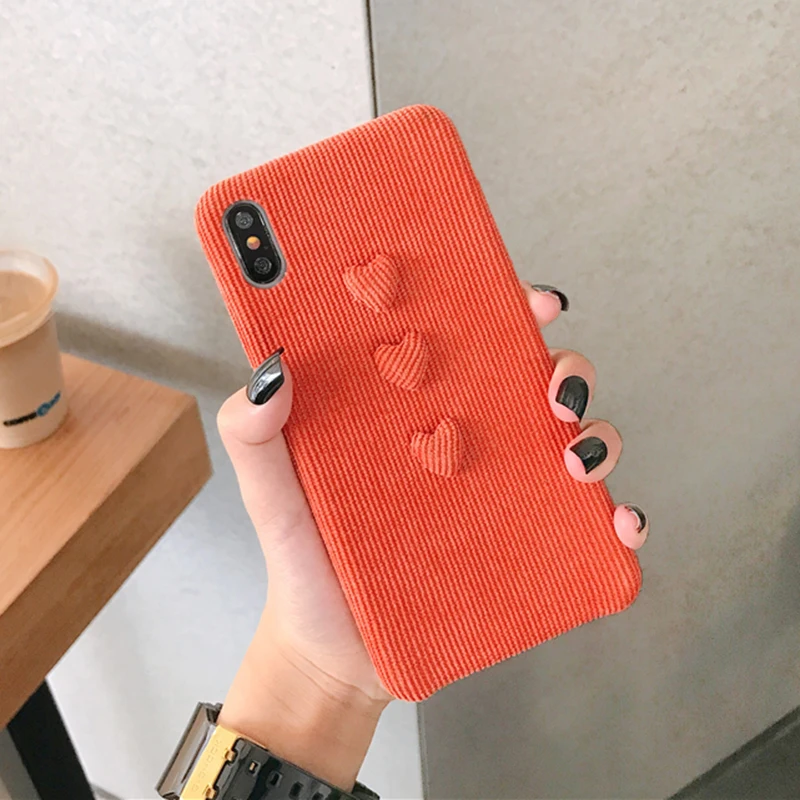 Винтажный 3D чехол для телефона с сердечком для iPhone 11 Pro 11pro Max XR XS MAX X 6 6S 7 8 Plus, мягкий однотонный чехол для задней панели телефона s - Цвет: Оранжевый