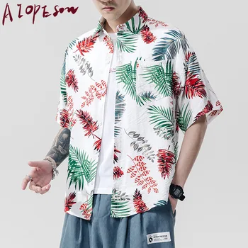 

New Mens Shirt Summer Beachwear Contrast Color Retro Short Sleeve Fashion Casual Loose and Comfortable Oversize Street Shirt Men
