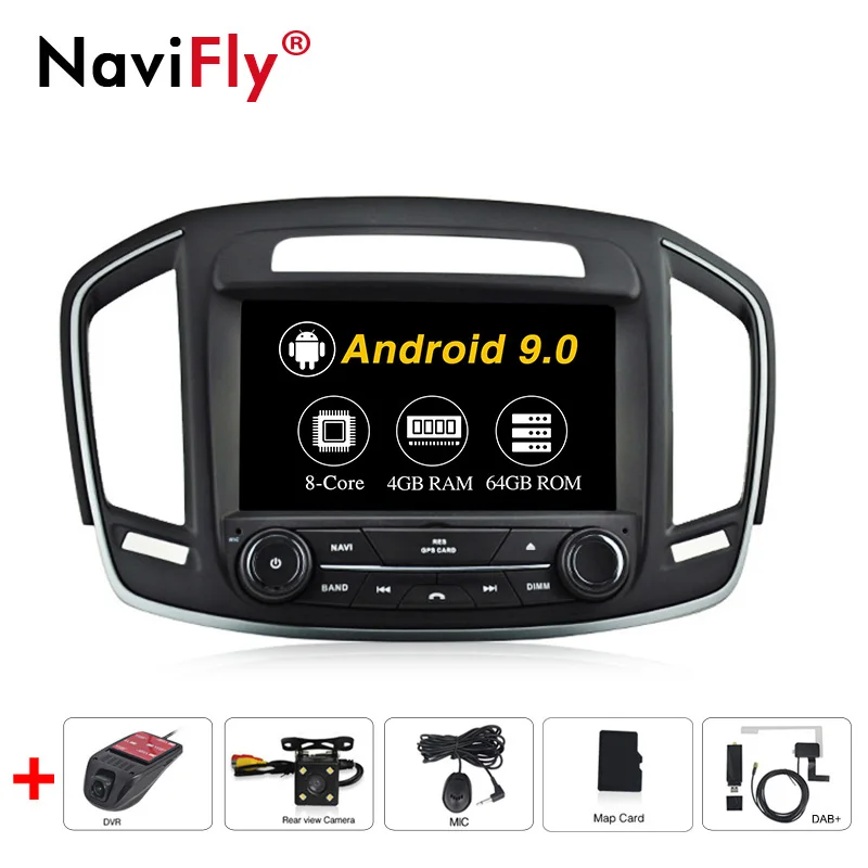 NaviFly Android 9,0 автомобильный DVD gps навигатор плеер для Opel Vauxhall Insignia Автомобильный Радио стерео плеер Поддержка wifi BT - Цвет: 64G camera DVR DAB