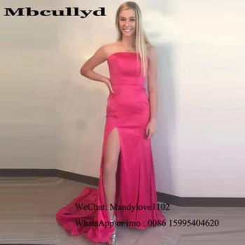

Mbcullyd Pink Mermaid Prom Dresses Long 2020 High Side Split Imported Evening Dress Formal vestidos de fiesta de noche Hot Sale