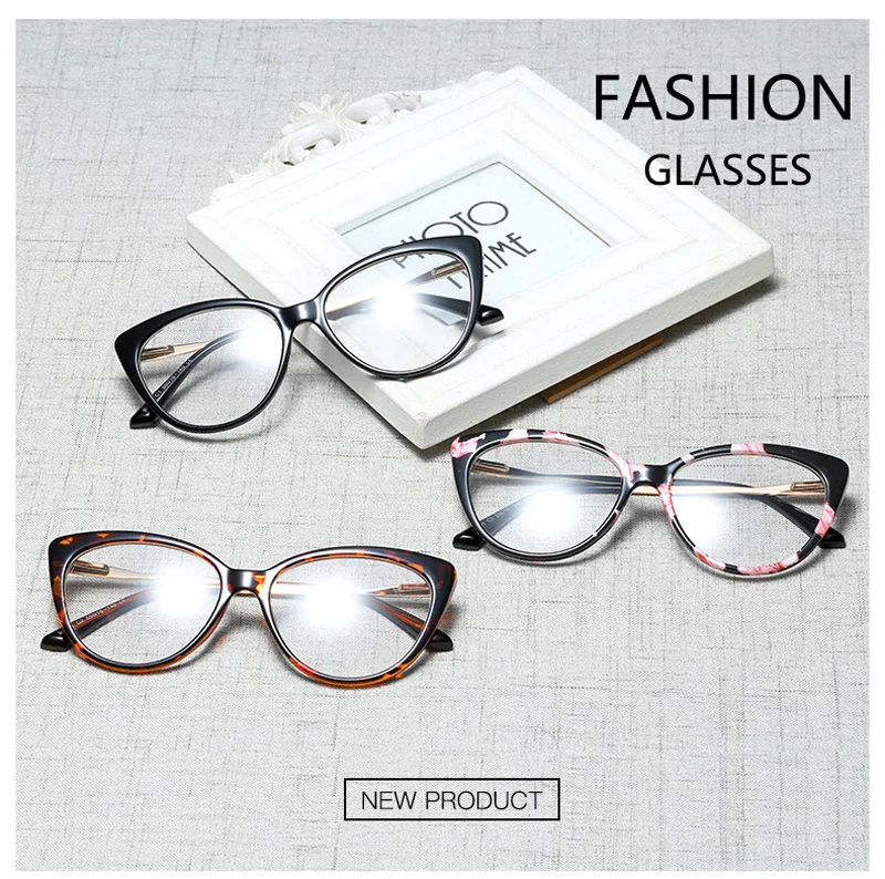 Fashion Flat Mirror Optical Glasses Female Metal Luxury Brand Designer Spectacles Transparent Cat Eye Glasses Frame Male Myopia