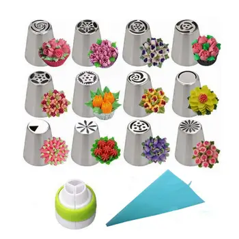 

14Pcs/Set Stainless Steel Pastry Nozzles for Cream with Pastry Bag Cake Decorating Icing Piping Confectionery Baking Tools Set
