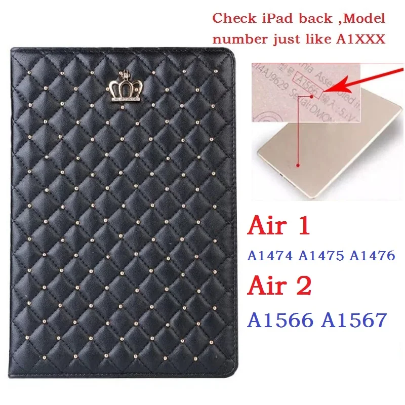 9,7 ''Корона Coque для iPad Air1 Air 1 чехол Роскошный умный авто-сон PU кожаный Стенд A1474 A1475 A1476 чехол для iPad Air 1 - Цвет: for iPad Air Black