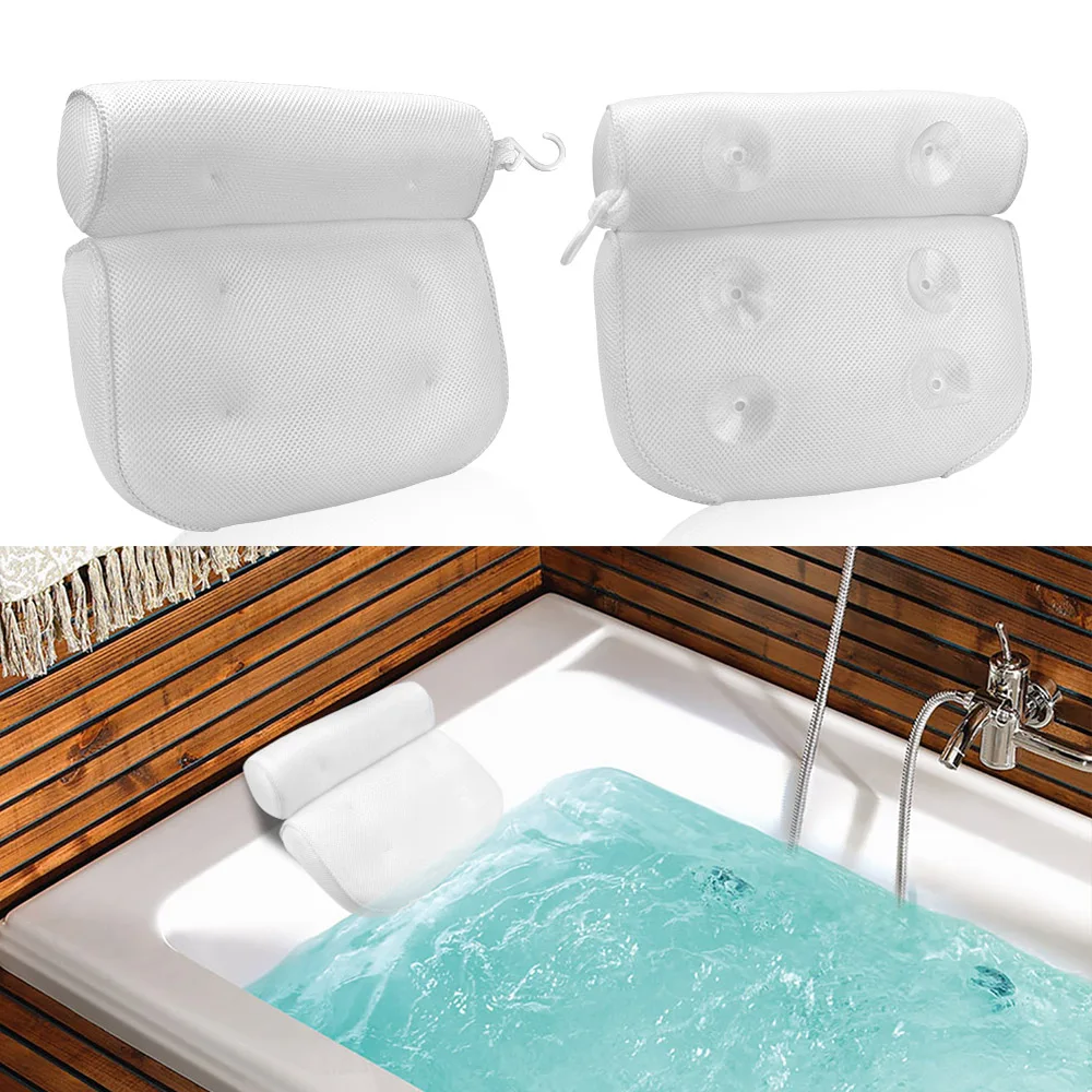 Bath Pillow Non-Slip With Suction Cup For Neck and Back Support Breathable 3D Mesh Bathtub Spa Head Rest Bathroom Supply