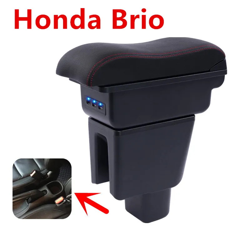 

For Honda Brio armrest box USB Charging heighten Double layer central Store content cup holder ashtray accessories 14-18