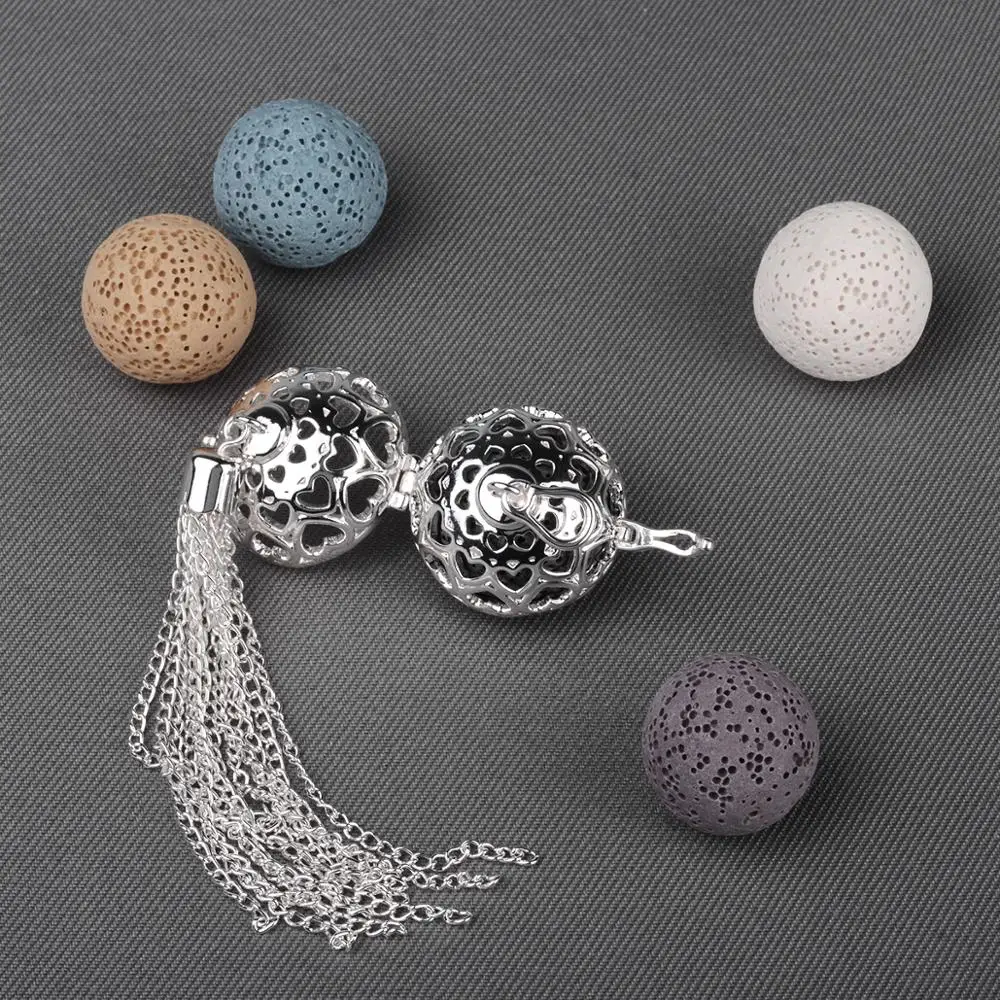 Eudora 20mm Aromatherapy Pendant Heart ball cage Essential Oil Diffuser Necklace Lava Stone Angel Caller Locket with tassel K169 4