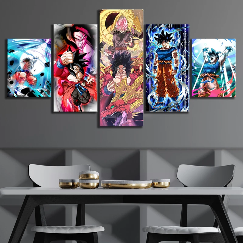 

Home Decor Pictures Prints Canvas 5 Piece Modular Dragon Ball Poster Anime Son Goku Kakarotto Living Room Decorative Painting