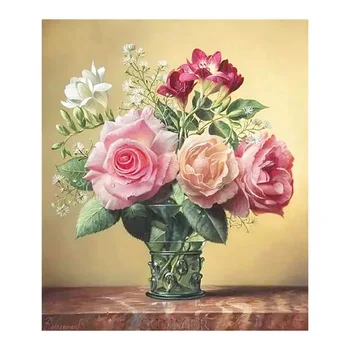 

Eustoma Lisianthus Flower Vase Diamond Painting Round Full Drill Floral Nouveaute DIY Mosaic Embroidery 5D Cross Stitch Gifts