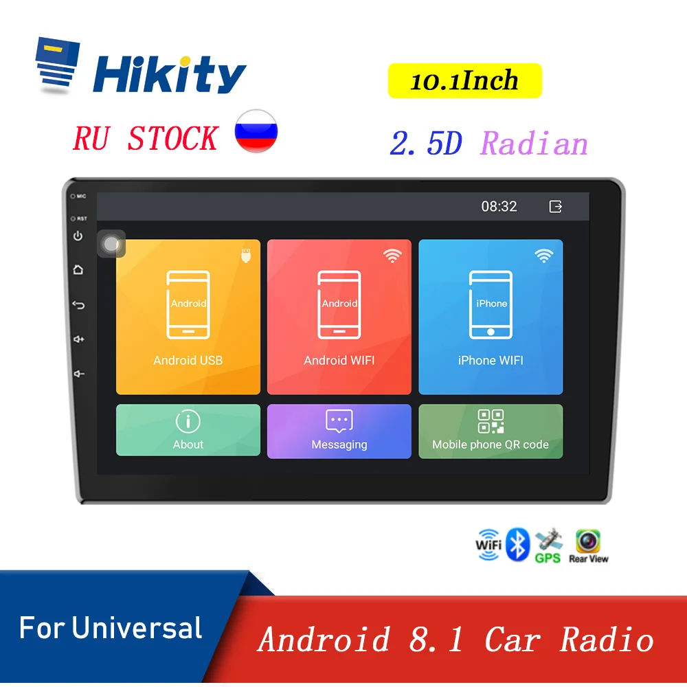 Hikity 10,1 ''Android 8,1 автомобильный Радио 2 Din gps Вай-Фай Авторадио Стерео Радио 2,5 dзакаленное стекло Bluetooth MP5 мультимедийный плеер