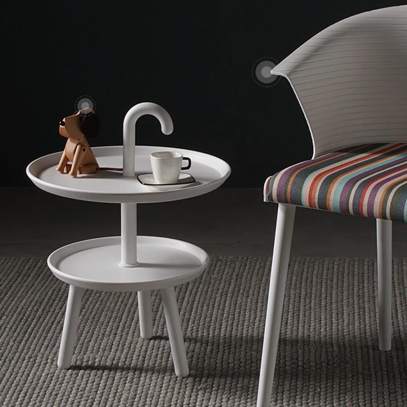 Best Nordic coffee table moving hand held sofa tables bedside round small desk for bedroom balcony 2 layers PVC Caffee Furniture