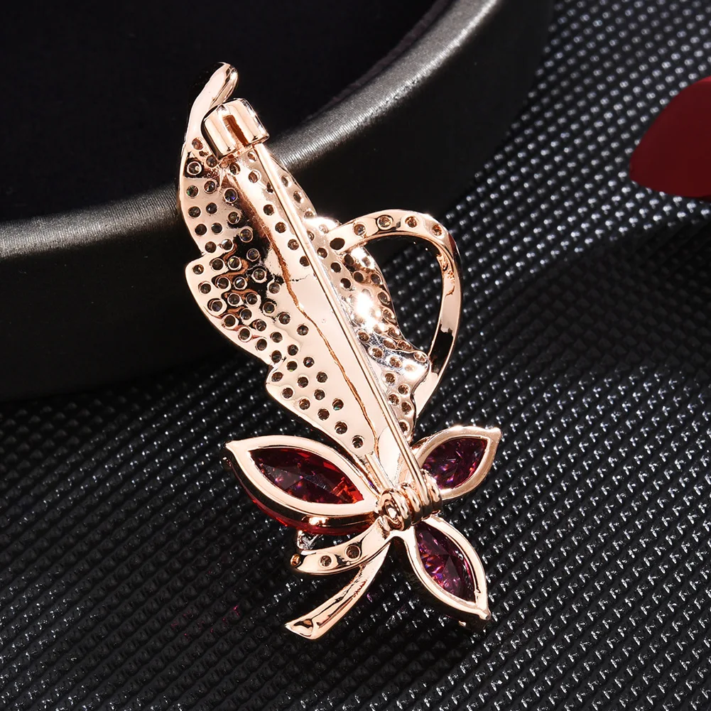 Gold Leaf Zircon Brooch Pin for Women's Red Crystal Brooch Jewelry Clothes Scarf Buckle Garment Accessories Fine Jewelry Gifts-3