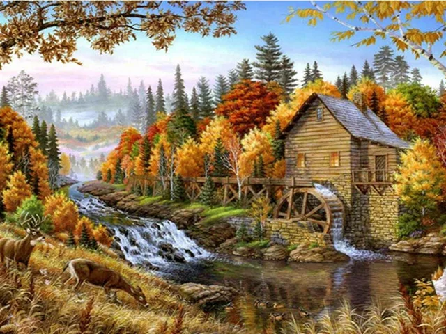 HOMFUN Full Square/Round Drill 5D DIY Diamond Painting "Landscape House" 3D Diamond Embroidery Cross Stitch Home Decor Gift 