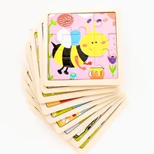 VOKMASCOT – Puzzles éducatifs 3D en bois pour bébé, dessin animé, design animal ou trafic, style tangram, taille mini pour enfants, jouets de 9 pièces,