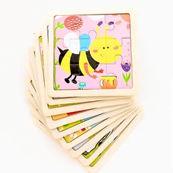 Vokmascote 9 pçs mini tamanho crianças brinquedos de madeira 3d quebra cabeça para crianças dos desenhos animados do bebê animais tráfego tangram puzzles educativos