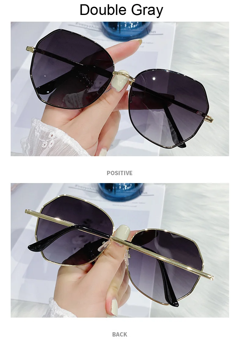 Vintage Polygon Sunglasses Woman Brand Designer Sun Glasses Female Fashion Retro Gradient Metal Oculos De Sol Feminino  big sunglasses for women