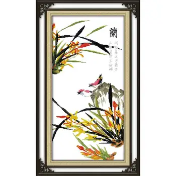 

Joy Sunday Plum Flower Orchid Bamboo Cross Stitch Kits Floral Painting 11&14CT Cross Stitch Printed Pattern DIY Embroidery Sets