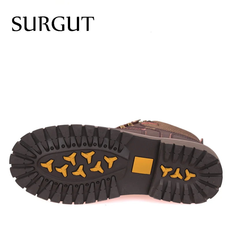 Мужские теплые кожаные ботинки SURGUT Черные Водонепроницаемые с резиновой