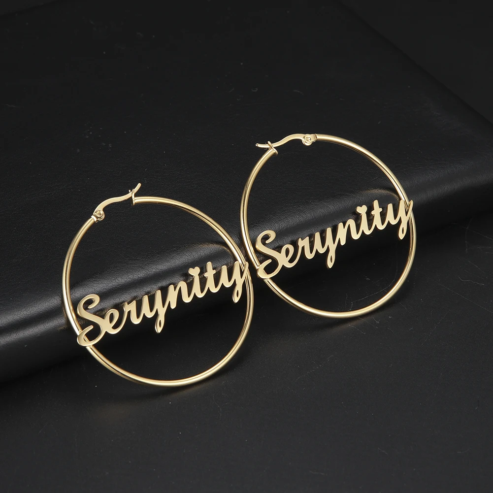 Pendientes de argolla con nombre personalizado para mujer y niña, aretes de círculo de hip hop de acero inoxidable personalizados, joyería