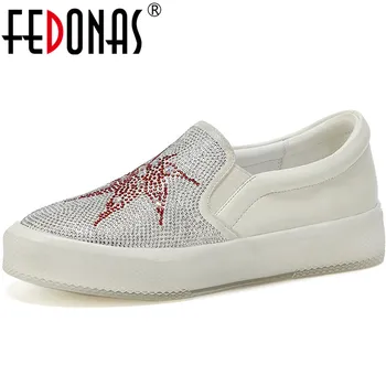 

FEDONAS Newest Women Rhinestone Working Party Flats Spring Summer Fashion Platforms Shoes Genuine Leather Sweet Shoes Woman