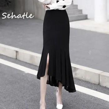 

Sehatle 2020 Summer new sexy women midi skirts asymmetrical clothes solid elegant sweet casual cute Korean steet skirt clothing