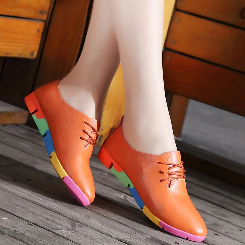 Женские кроссовки; Новинка года; модная повседневная обувь из натуральной кожи; туфли на плоской подошве; женские дышащие Прогулочные кроссовки; балетки - Цвет: Orange