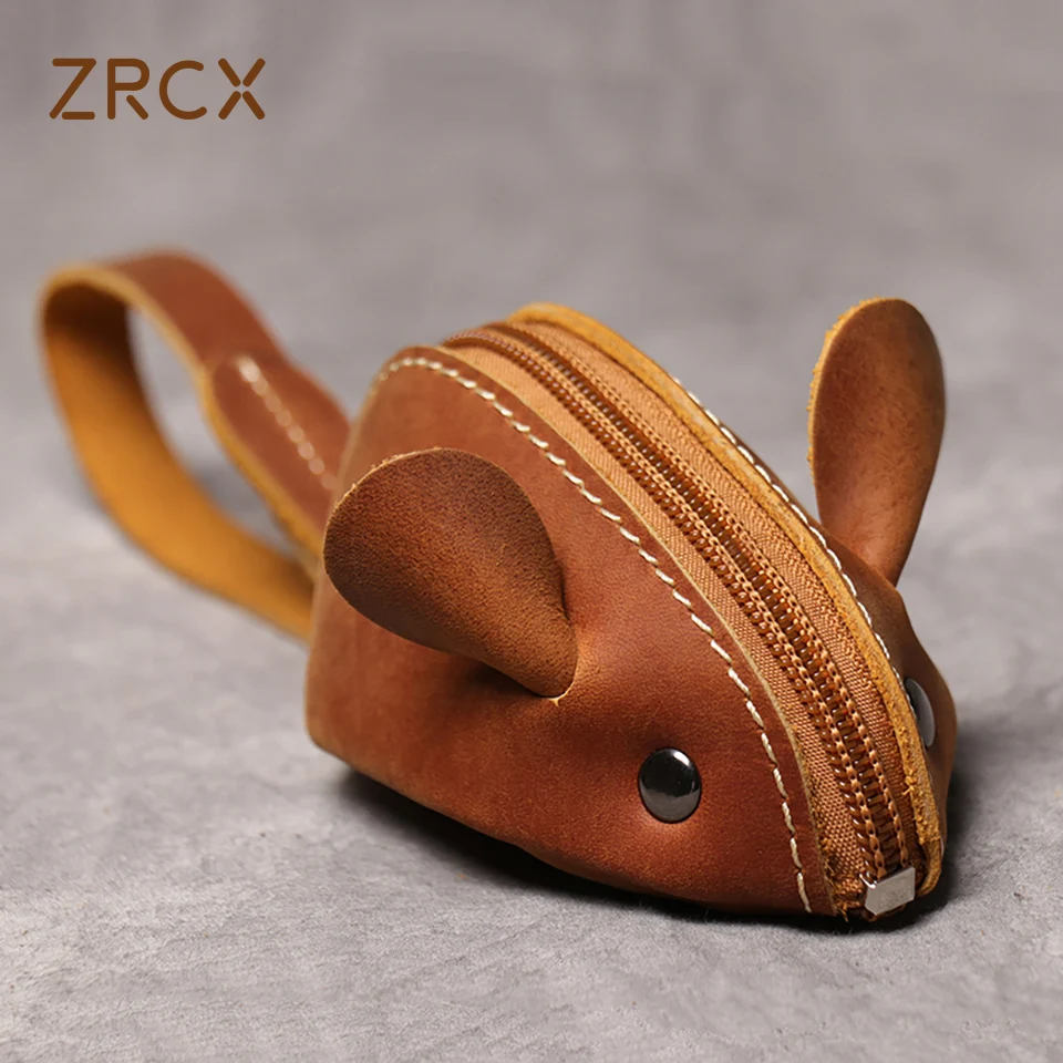 ZRCX Genuine Leather Small Coin Purse Creative Lovely Rat Zipper