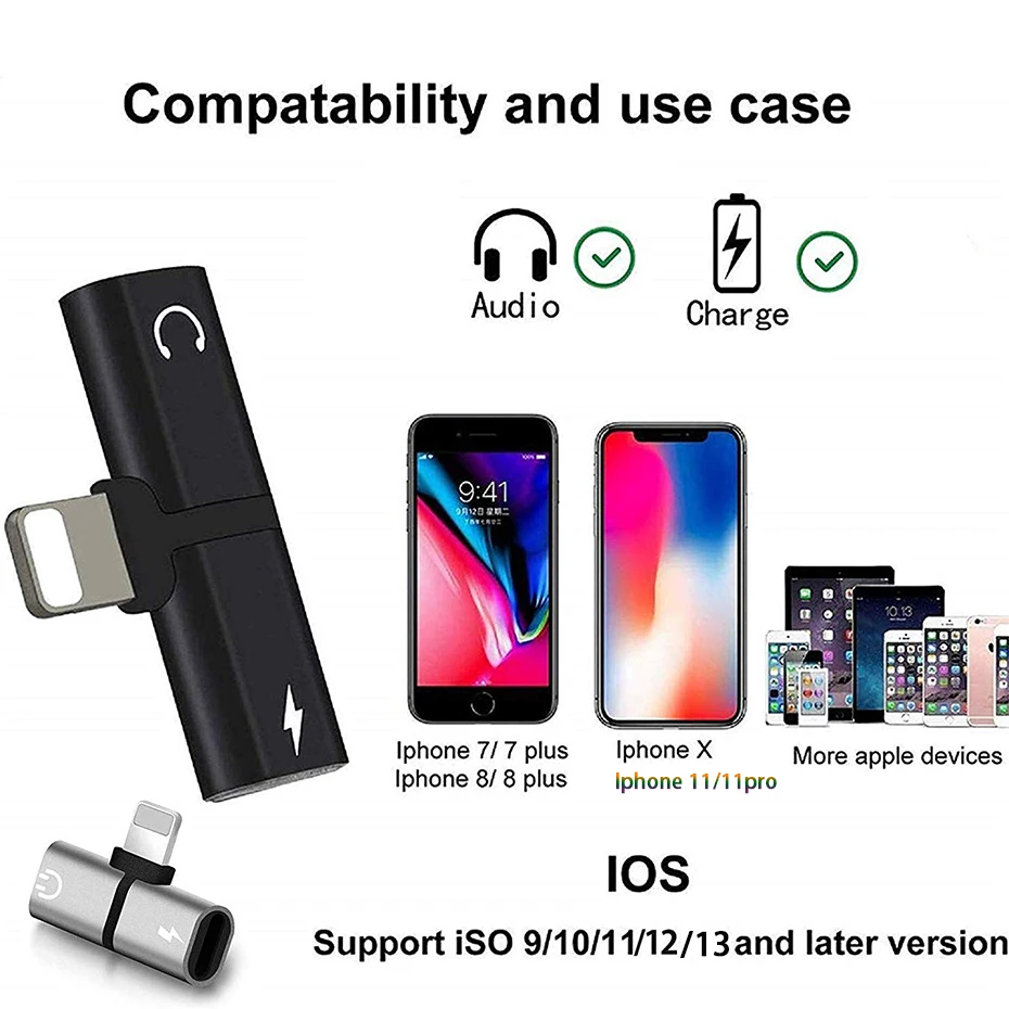 ROXGOCT 2 в 1 двойной аудио зарядки адаптер сплиттер для iPhone 11X10 7 8 Plus Pro Наушники зарядки AUX разъем конвертер