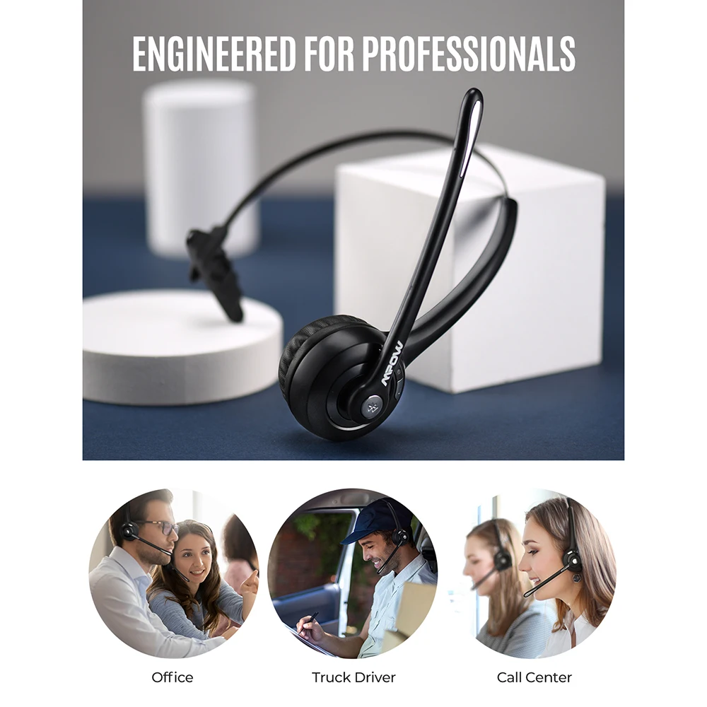 2 Pack Mpow Pro Wireless Headphone Bluetooth Headset With 16 Hour Talking Time For Computer Skype Car Driver Call Center Skype