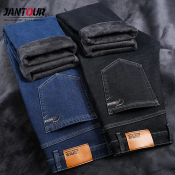 

2020 winter new velvet thick warm men's casual jeans youth brand clothing large size stretch jeans blue black 28-35 40 42 44 46