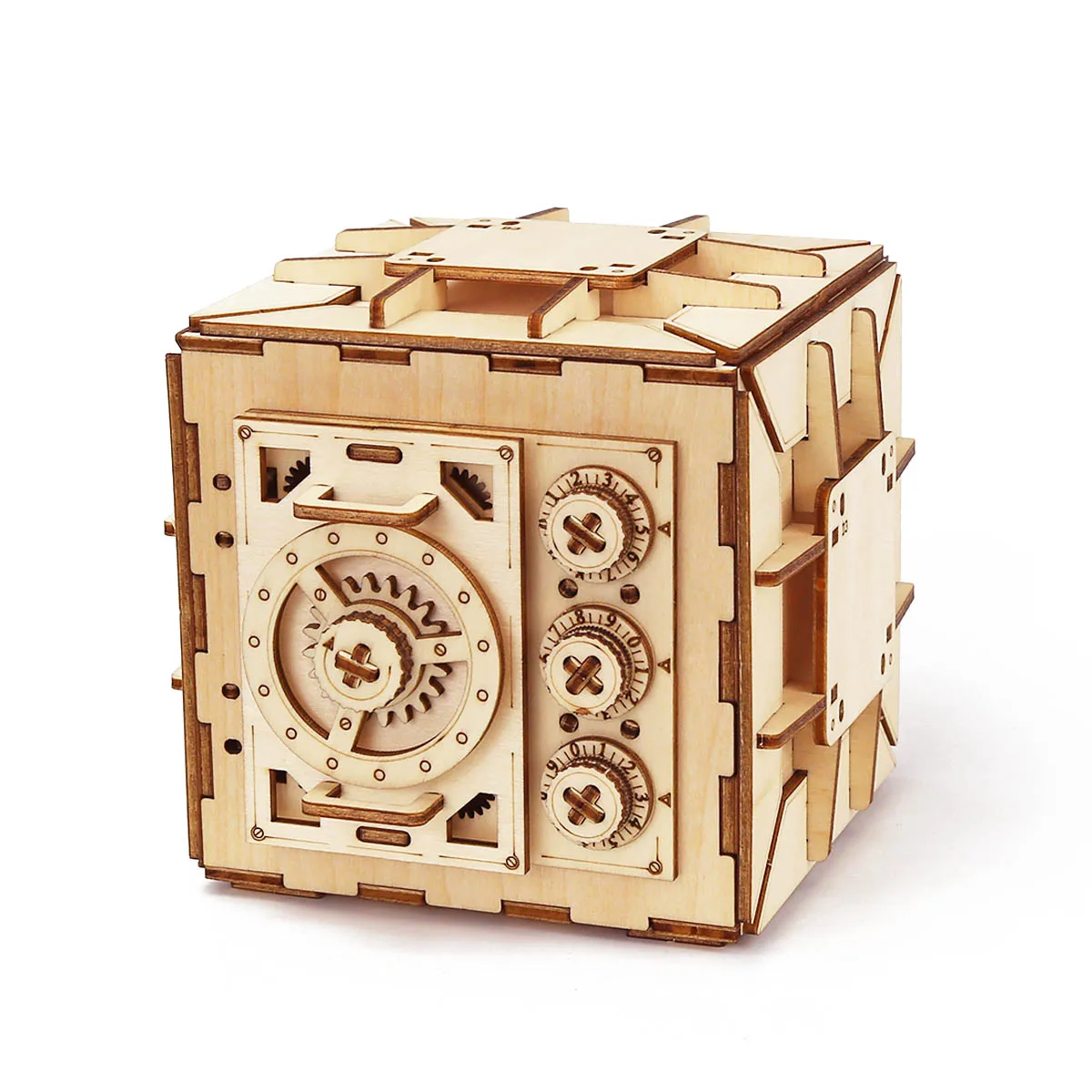 Safe Box Treasure 3D Wooden Model Locker Kit DIY Coin Bank Mechanical Puzzle Brain Teaser Projects For Adults and Teens projects