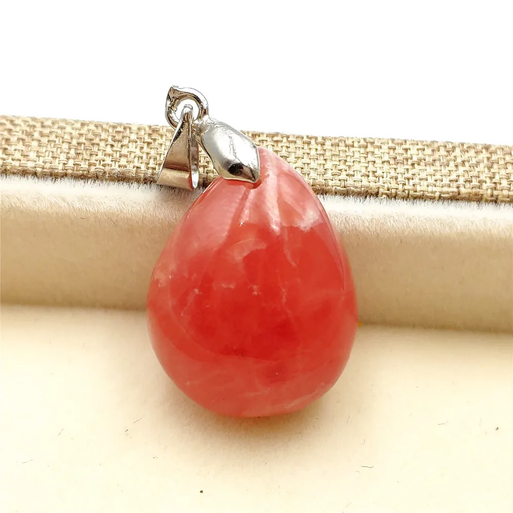 Ожерелье из настоящего природного ледяной красный ожерелье из родохрозита подвеска в виде капли воды камень Для женщин Для мужчин для Любовь рейки 20x16x9 мм подарок AAAAA