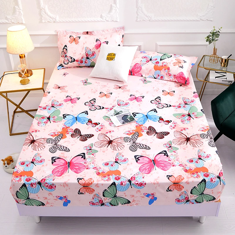 

69 New Product 1pcs 100%Polyester Printed Solid Fitted Sheet Mattress Cover Four Corners With Elastic Band Bed Sheet