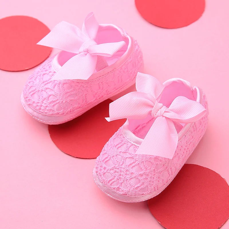 Pink-bow-knot Принцесса Вечерние цветочные кружева мягкая подошва детская обувь, Новорожденные Девочки обувь противоскользящие кроссовки предходунки малыш 0-12 м - Цвет: Pink-bow-knot