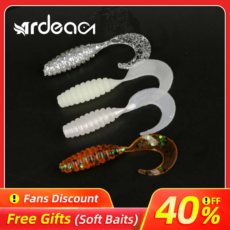 

Ardea Soft Lures Silicone Bait 10pcs 41mm 0.8g Artificial Curly Worm tail Worm Swimbait bass Wobblers Luminous Fishing Tackle
