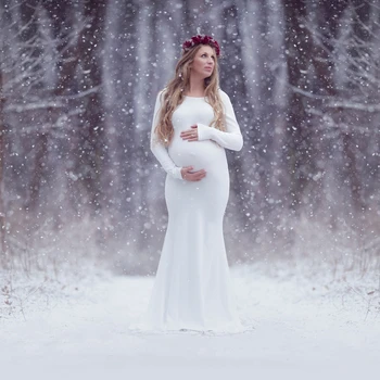 

Maternity Long Dresses Baby Shower Long Dress Stretchy Maxi Gown Long Sleeve Pregnancy Photography Dress Full Sleeve Cotton